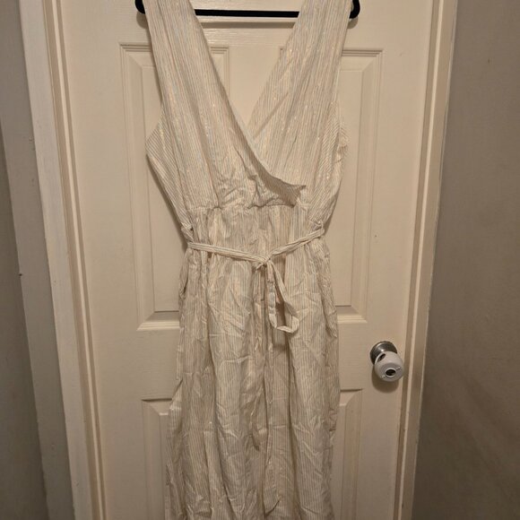 Modcloth - Joyful Individual Metallic Midi Dress Stripe Belted White - Picture 5 of 5